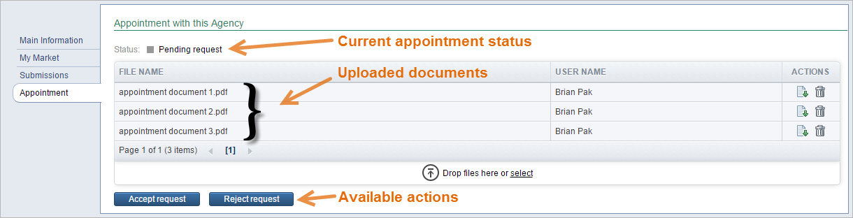 Appointment tab on market's side